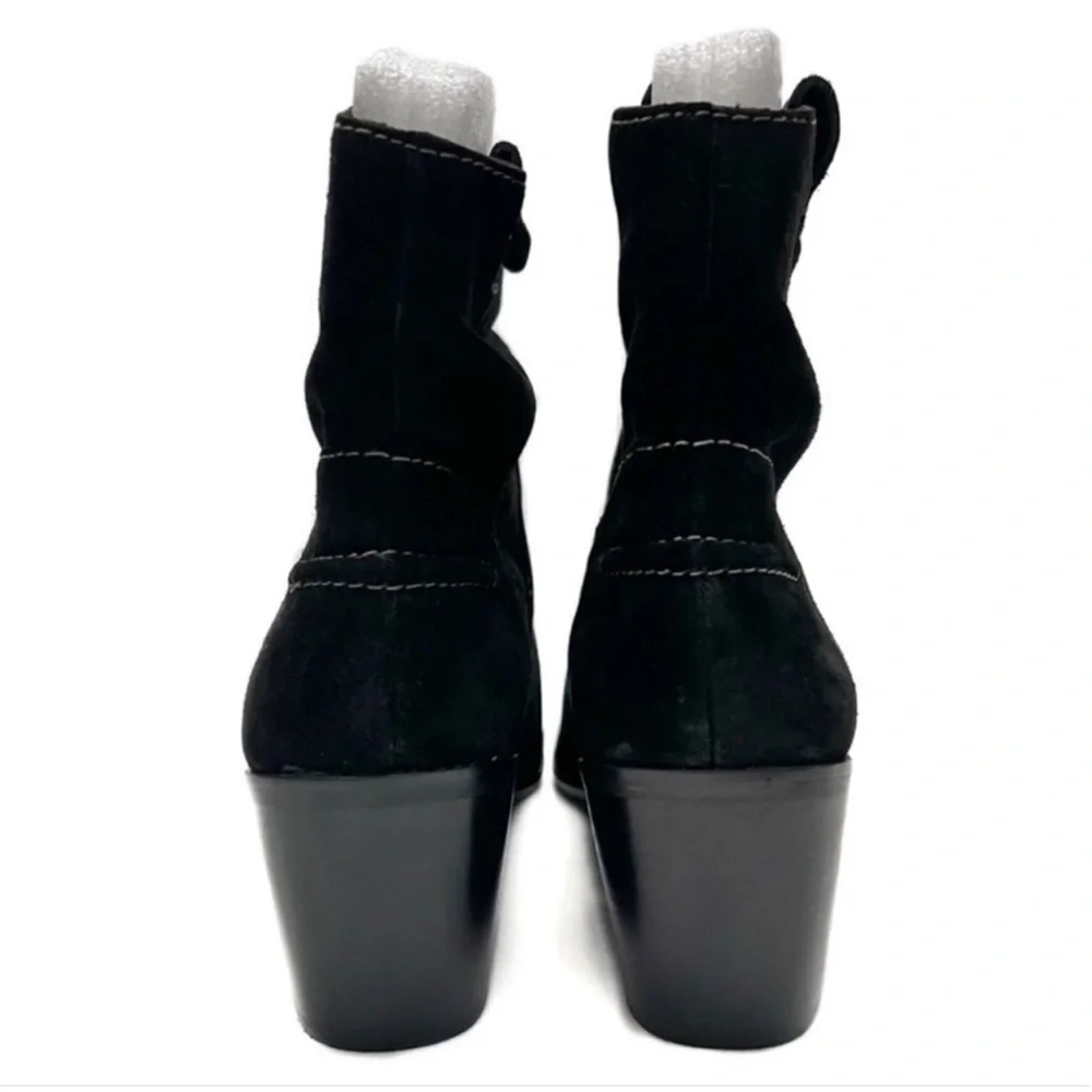 Vince Camuto Ankle Boots Black Suede Western Style Block Heel Maves Size 10.5